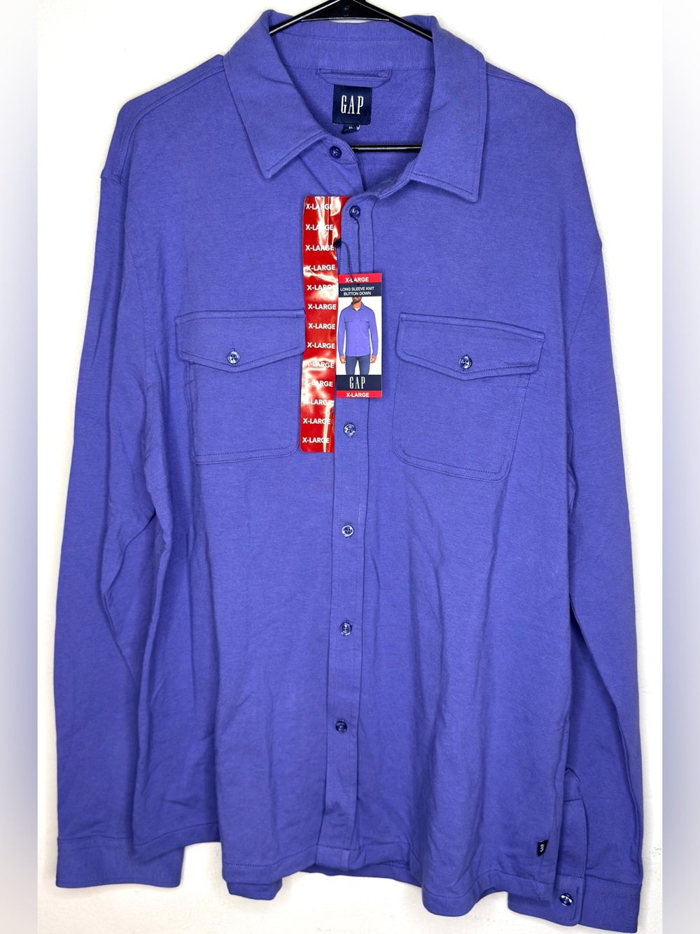 GAP Men's Blue Long-Sleeve Knit Button-Down Shirt - Size XL